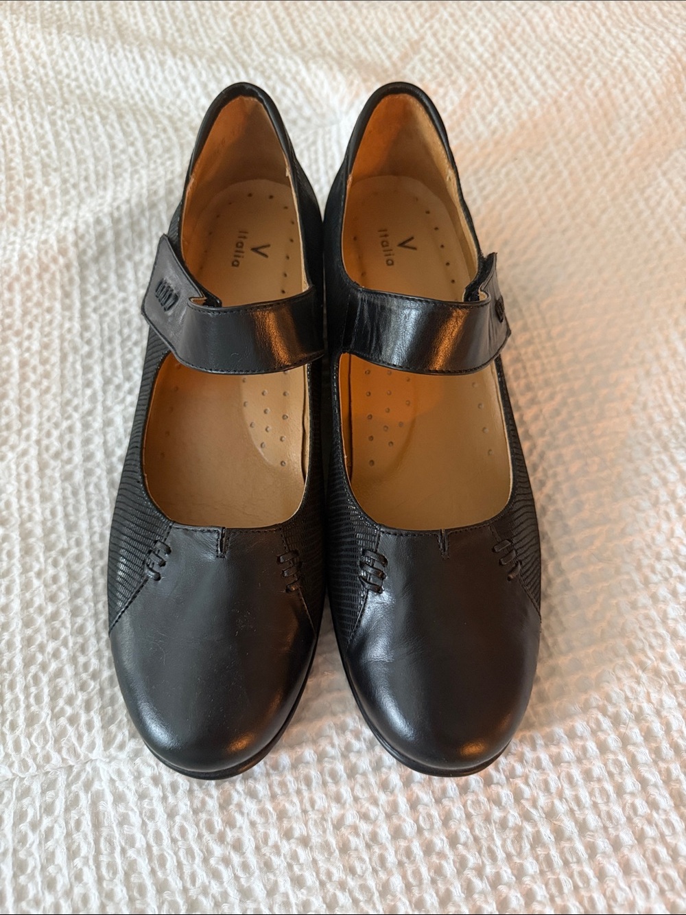 Vaneli Black Leather Mary Jane Flats with Comfort Strap
